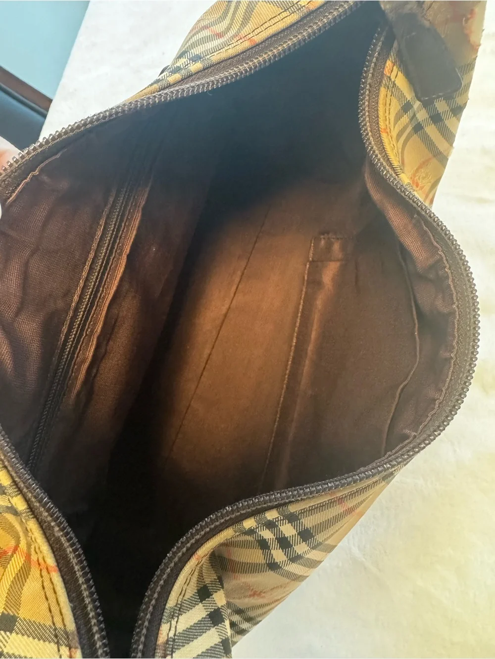 Vintage Burberry Nova Check Shoulder Bag Brown Leather Trim Y2K Designer Purse